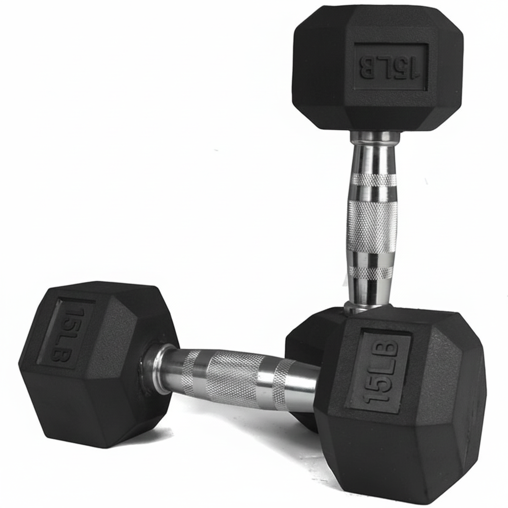 1441 Fitness Black Rubber Hex Dumbbells - 15 LBS