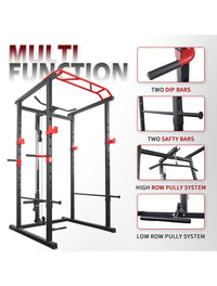 1441 Fitness Heavy Duty Squat Rack & Power Cage with Pull Up Bar and Lat Attachment J008 - Grey Color Frame