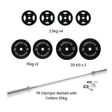 Black Bumper Plates with 7 Ft Olympic Bar - 100 Kg Set - Bundle Offer