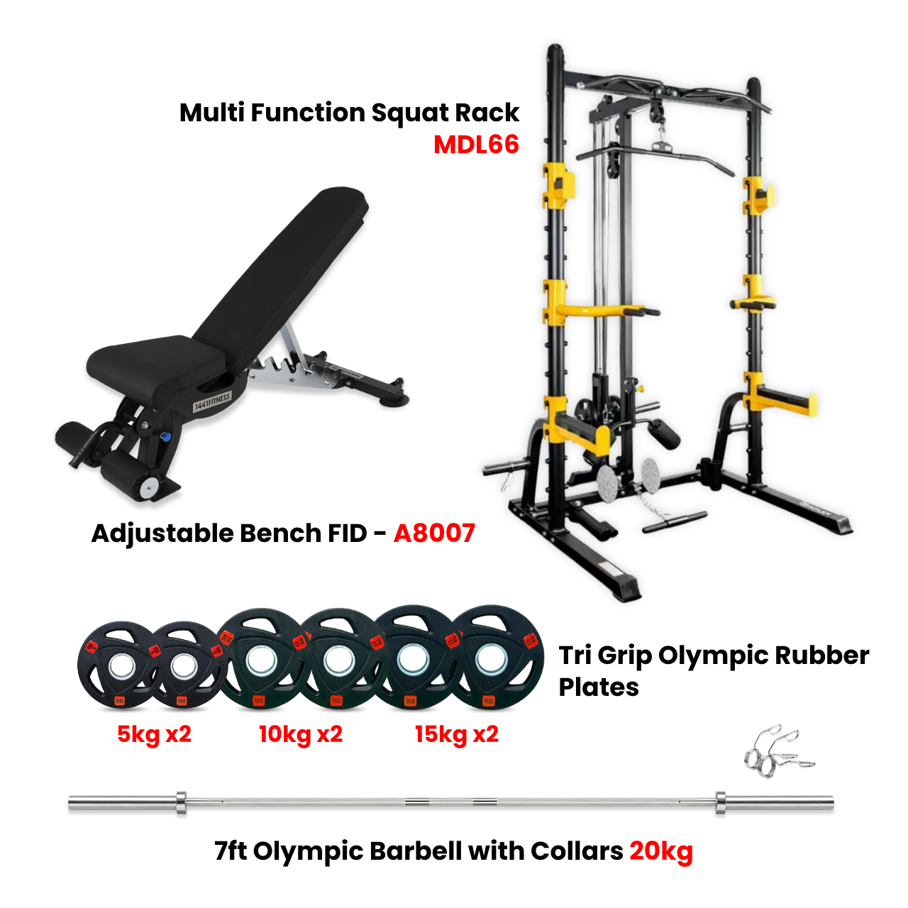 MDL 66 Multi Function Rack Combo with Plate Set and Bench - Bundle Offer