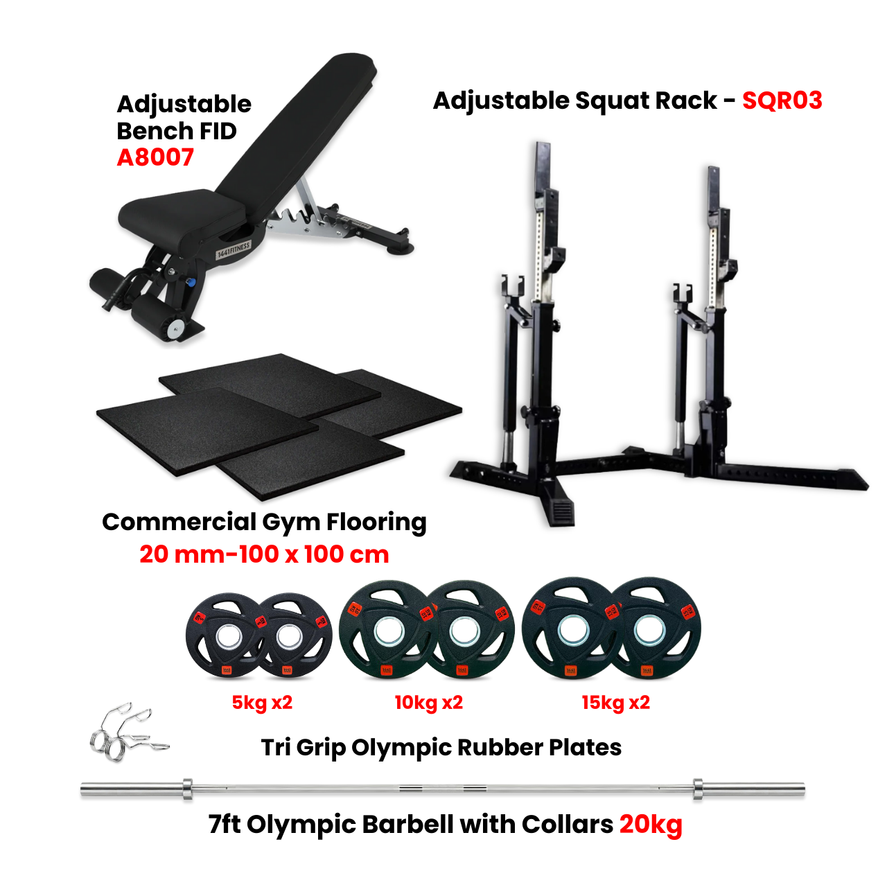 SQR03 Squat Rack Combo with Plate Set Bench and Flooring - Bundle Offer