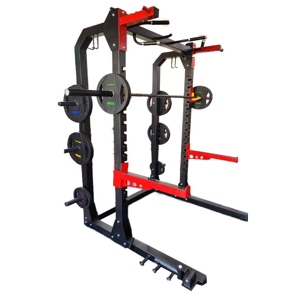 Combo Offer Semi Commercial Half Cage Squat Rack J611 + 80kg Tri Grip Plate Set with Adjustable Bench A8007 + 4 Gym Tile 15 MM