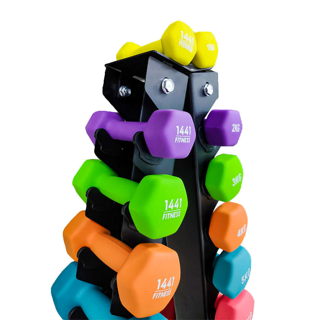 1441 Fitness Neoprene Dumbbells with Rack - 1 Kg to 10 Kg