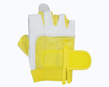Grizzly Paw Premium Leather Padded Weight Training Gloves for Women - Yellow -