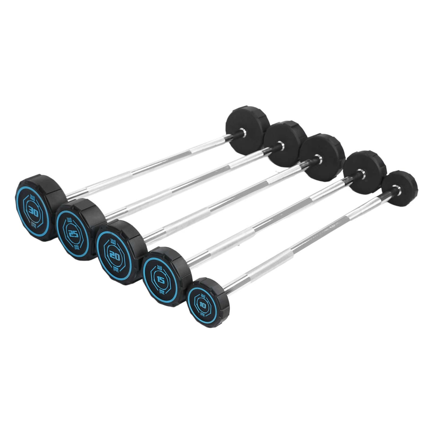 1441 Fitness Fixed Weight Straight Barbell PU Set - 10 kg to 30 kg with Rack