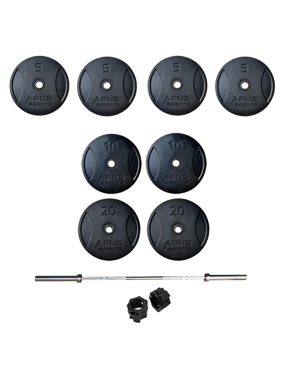 7 Ft Olympic Barbell and Apus Rubber Bumper Plate Set - 100 KG | Prosportsae