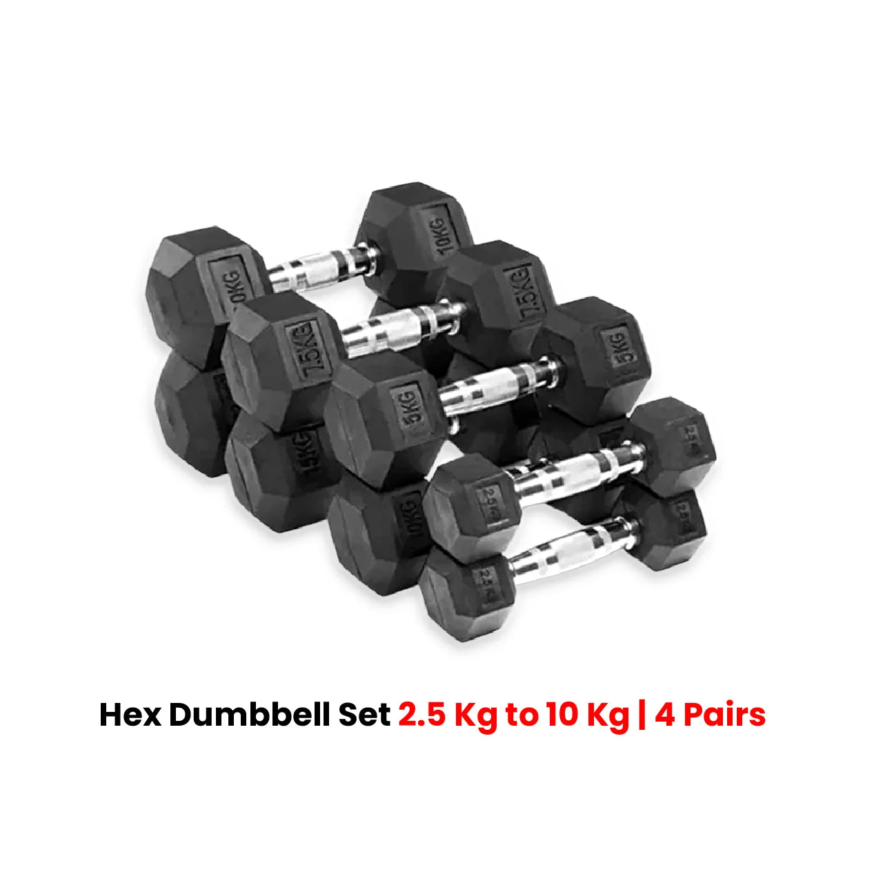 1441 Fitness Hex Dumbbells Set - 2.5 Kg to 10 Kg - Bundle Offer