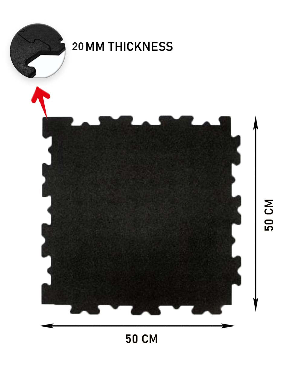 1441 Fitness Black Interlock Gym Flooring 50 cm x 50 cm - 20 mm Thickness