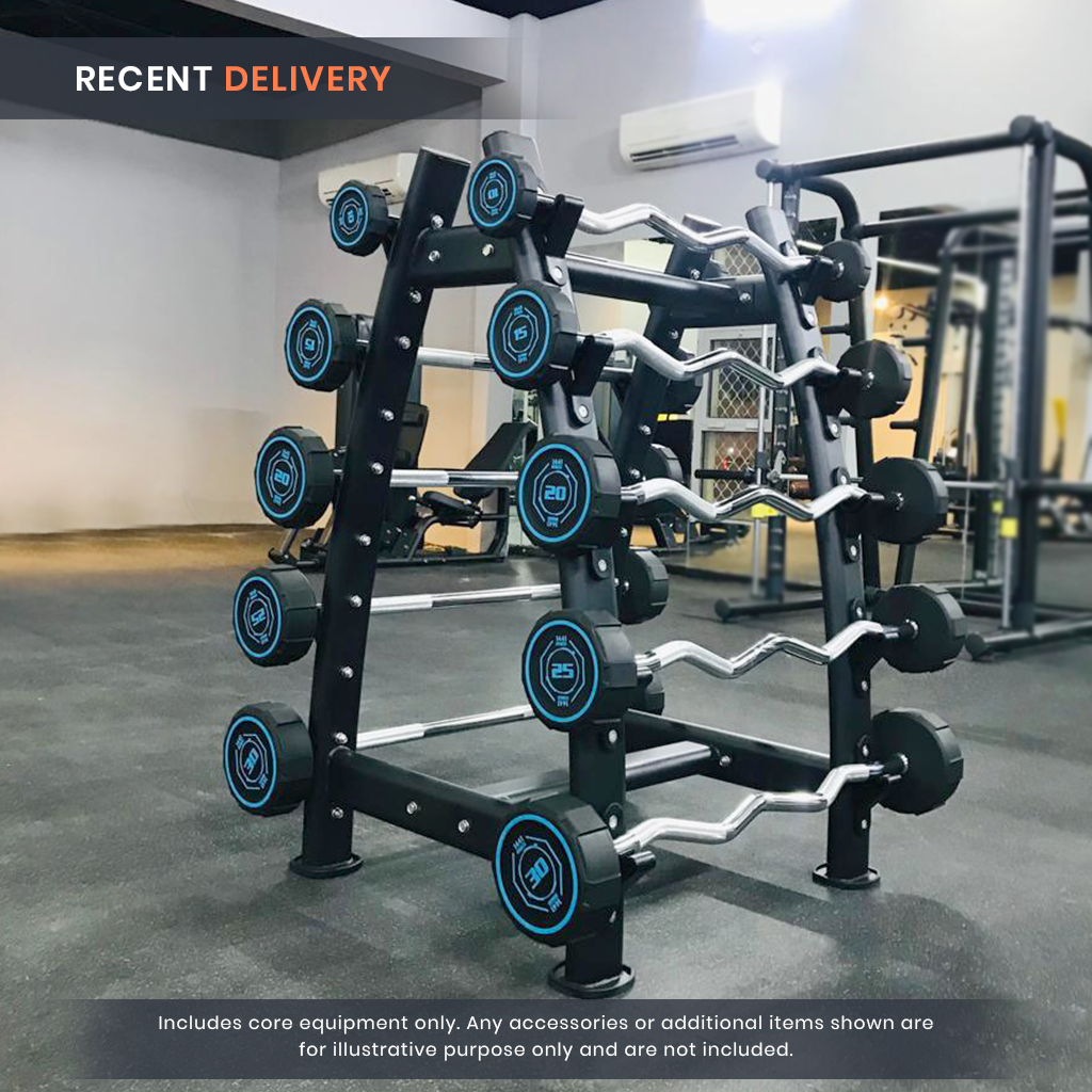 Fixed Straight & Curl PU Barbell Set with Rack - 10 kg to 30 kg - Bundle Offer