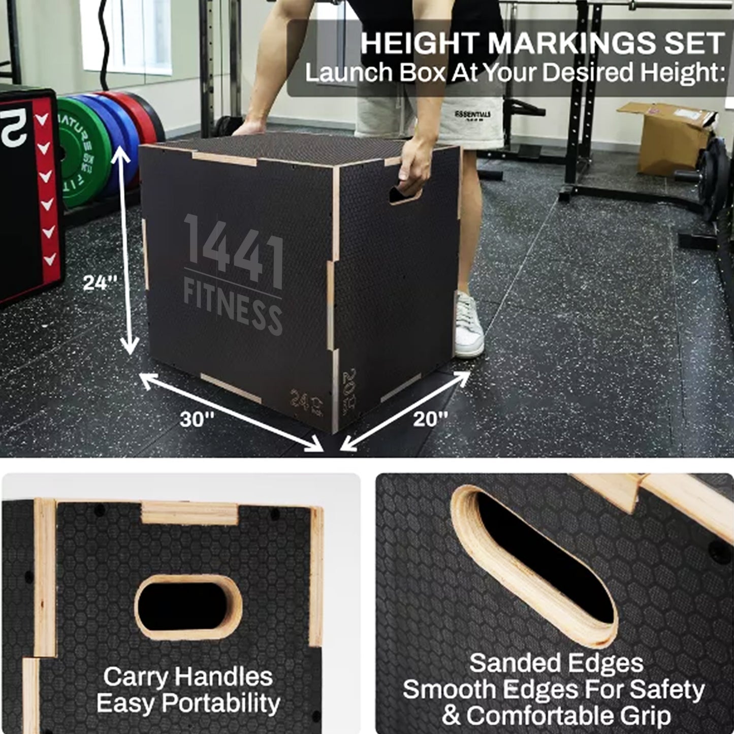 1441 Fitness 3 IN 1 Wooden Jump Box - Matt Black