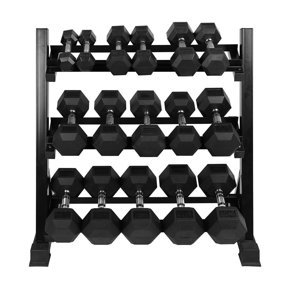 Hex Dumbbell Set 2.5 to 20 Kg (8 Pairs) with Dumbbell Rack | Strength Training Equipment