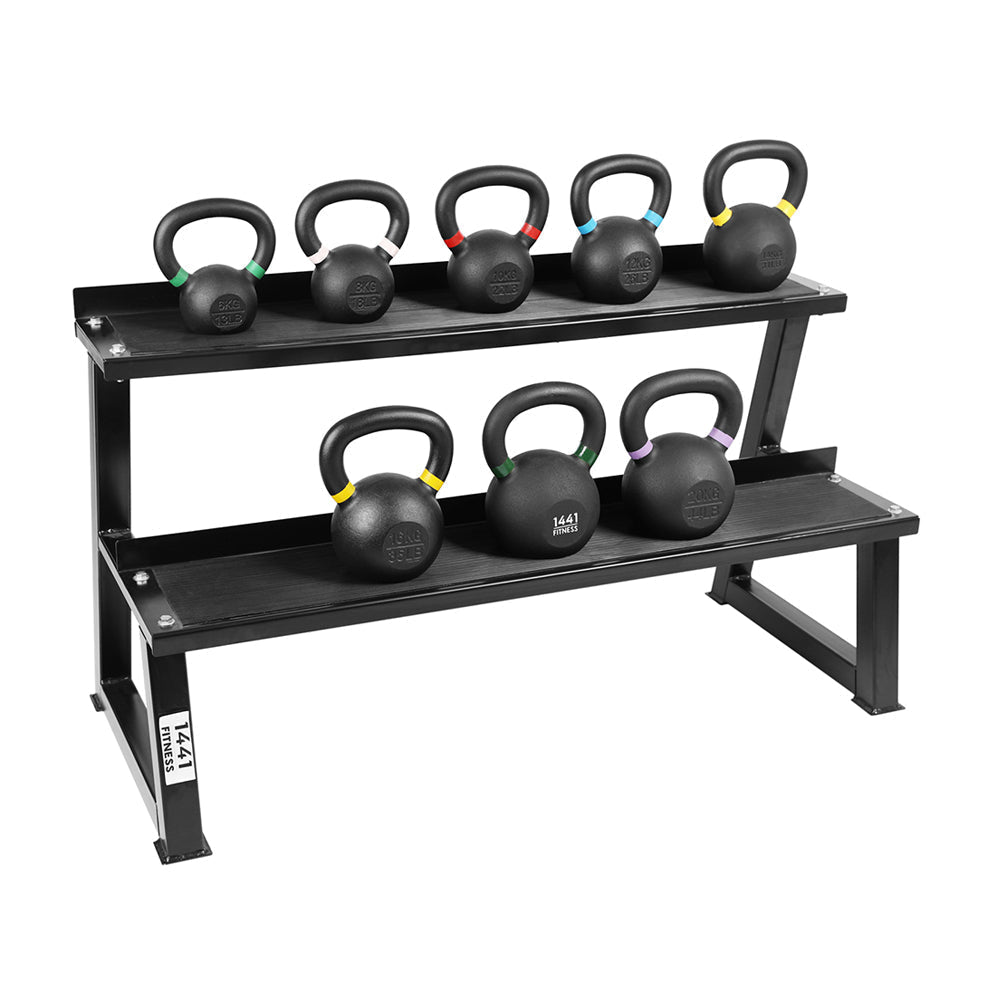 Powder Coated Kettlebell 6 Kg to 20 Kg with 2 Tier Rack - Bundle Offer