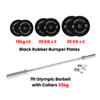 Black Bumper Plates with 7 Ft Olympic Bar - 140 Kg Set - Bundle Offer