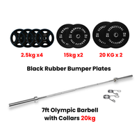Black Bumper Plates with 7 Ft Olympic Bar - 100 Kg Set - Bundle Offer