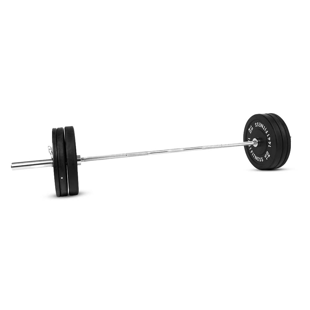  7 Ft Olympic Bar with Rubber Bumper Plates - 60 KG Set
