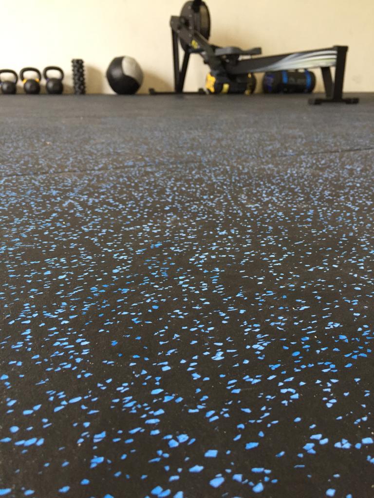 Speckled Blue Gym Tile - Enhanced Rubber Flooring