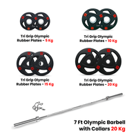 Olympic Barbell with Rubber Bumper Plate Set