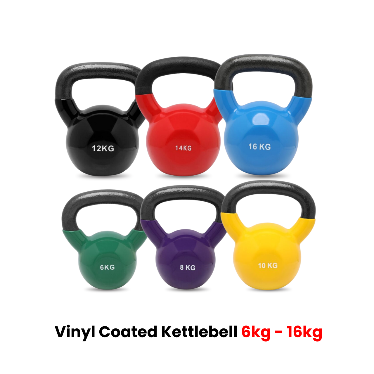 1441 Fitness Vinyl Kettlebell Set 6 to 16 KG (6 PCS Set ) 