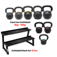 Powder Coated Kettlebell 6 Kg to 20 Kg with 2 Tier Rack - Bundle Offer