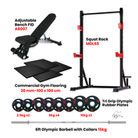 MDL 65 Squat Rack Combo with Plates Bench and Flooring - Bundle Offer
