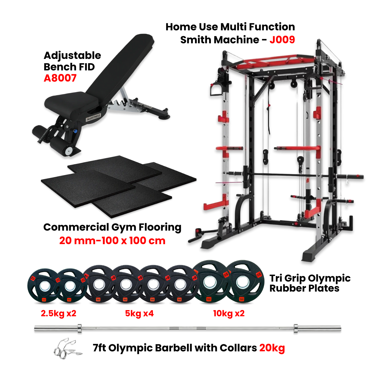 J009 Multi Function Rack Combo with Plate Set Bench and Flooring - Bundle Offer