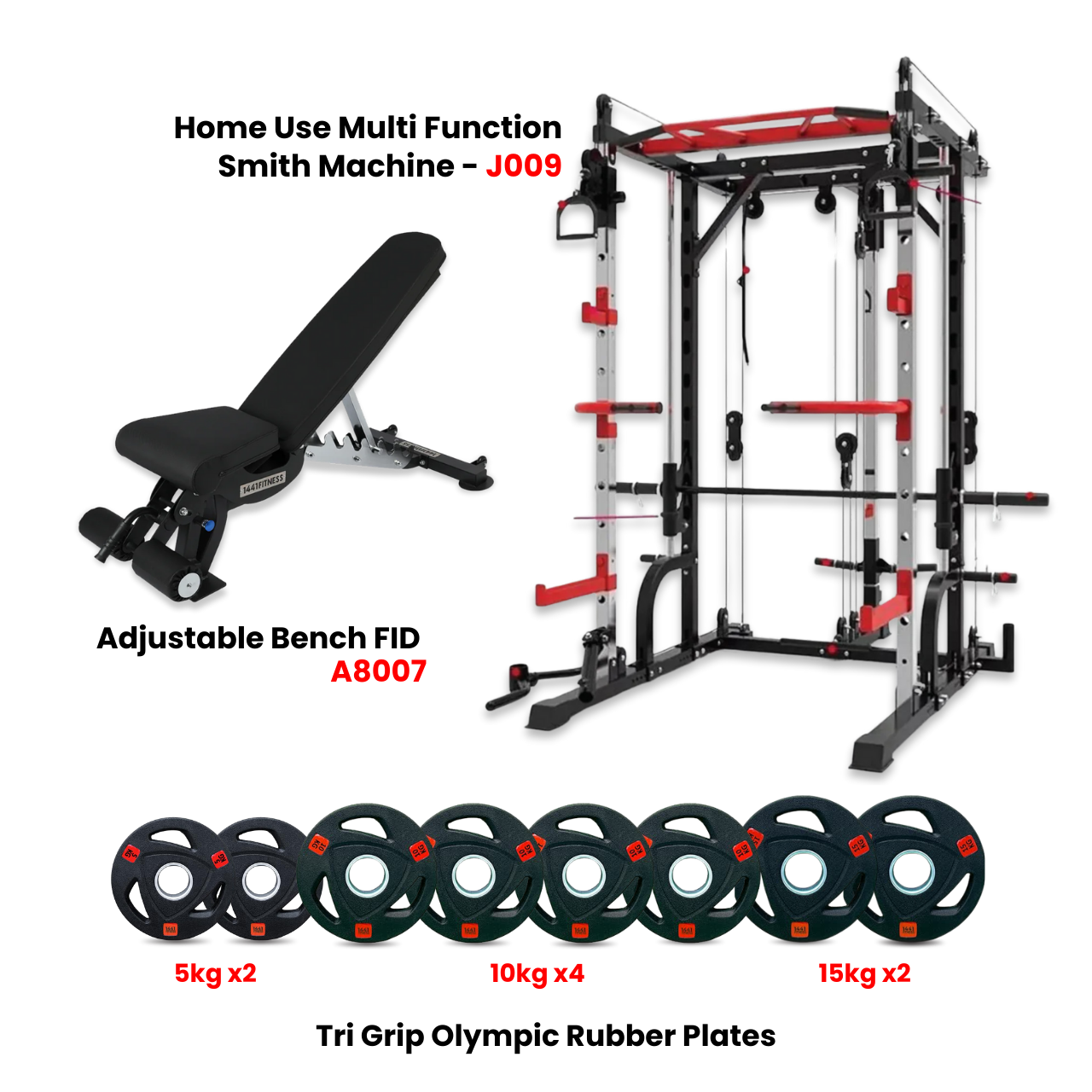 J009 Multi Function Rack Combo with Plate Set and Bench - Bundle Offer