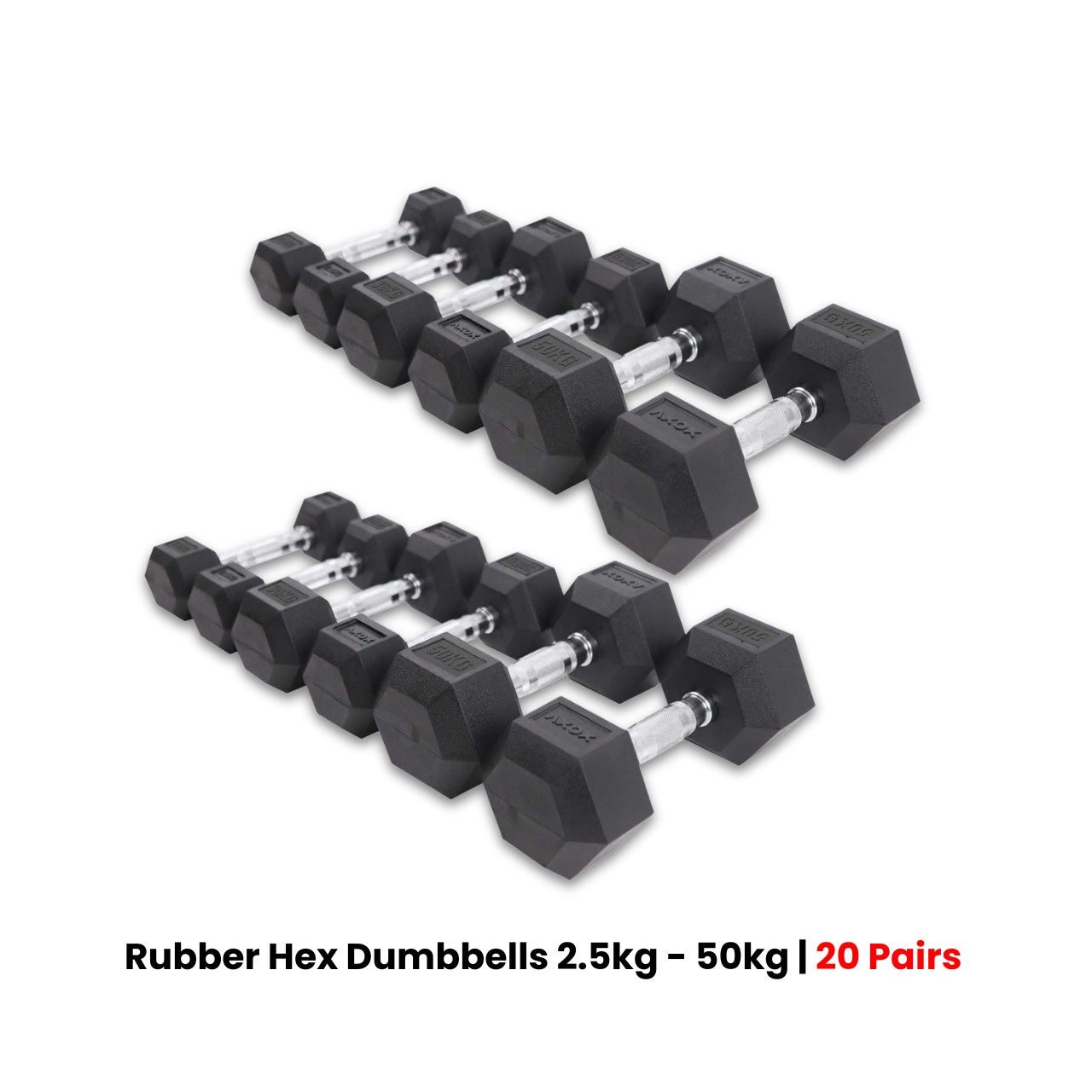 Rubber Hex Dumbbells Set - 2.5 Kg - 50 Kg ( 20 Pairs )