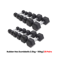 Rubber Hex Dumbbells Set - 2.5 Kg - 50 Kg ( 20 Pairs )