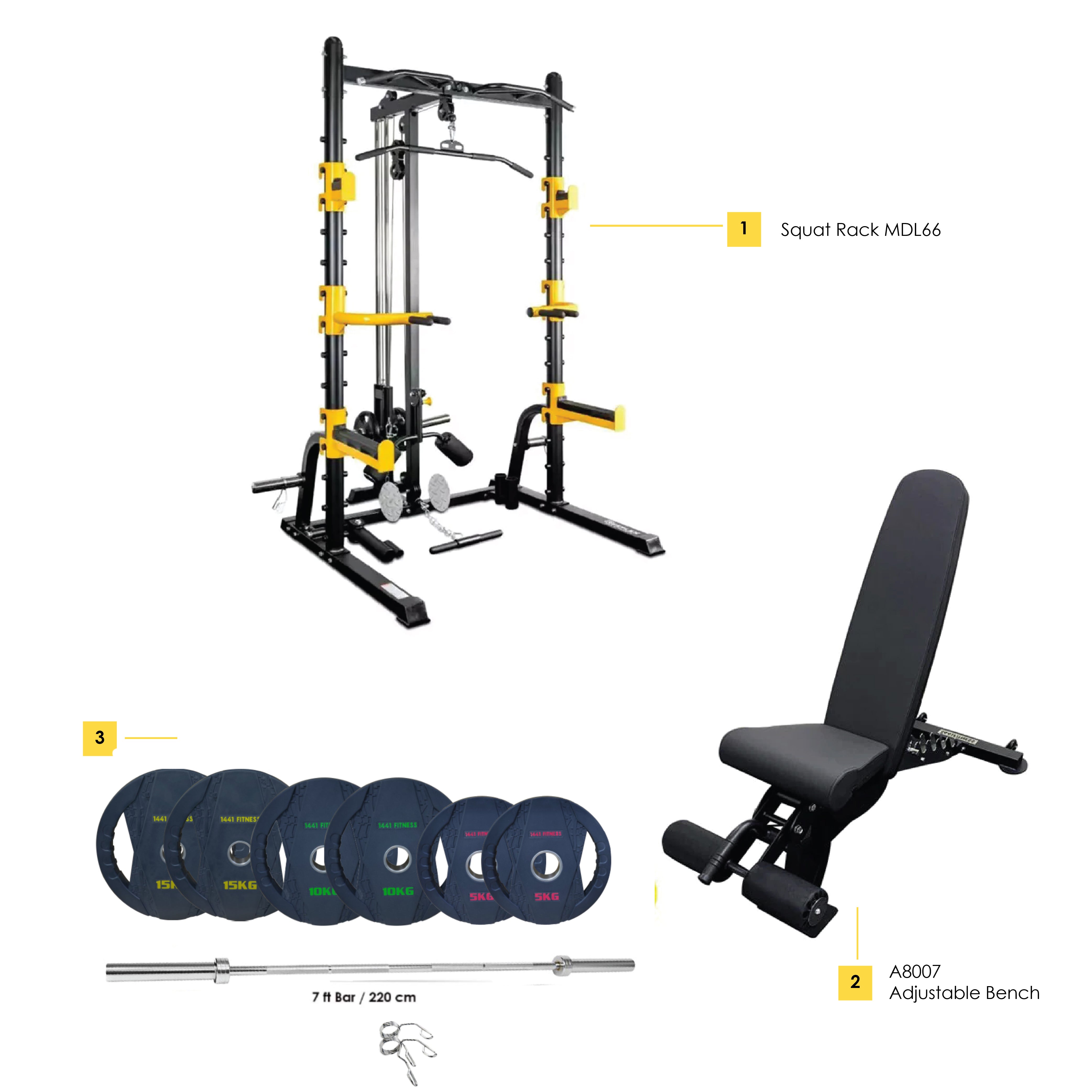 Combo Offer Squat Rack MDL66 7 ft Bar and 80 Kg Weight Plate Set wit