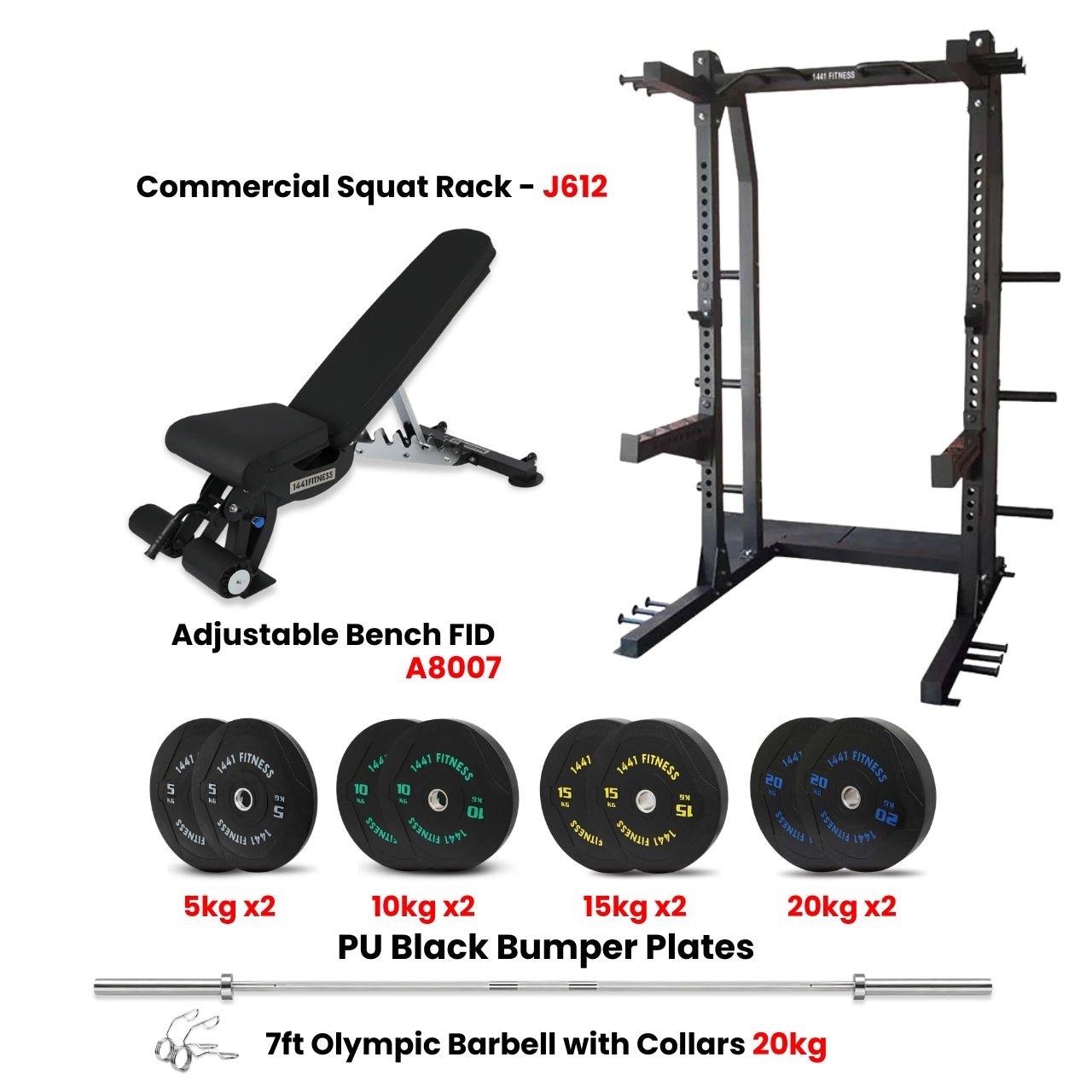 J612 Squat Rack Combo with Plate Set and Bench - Bundle Offer