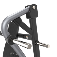 Close-up of a black and silver gym machine component on a white background