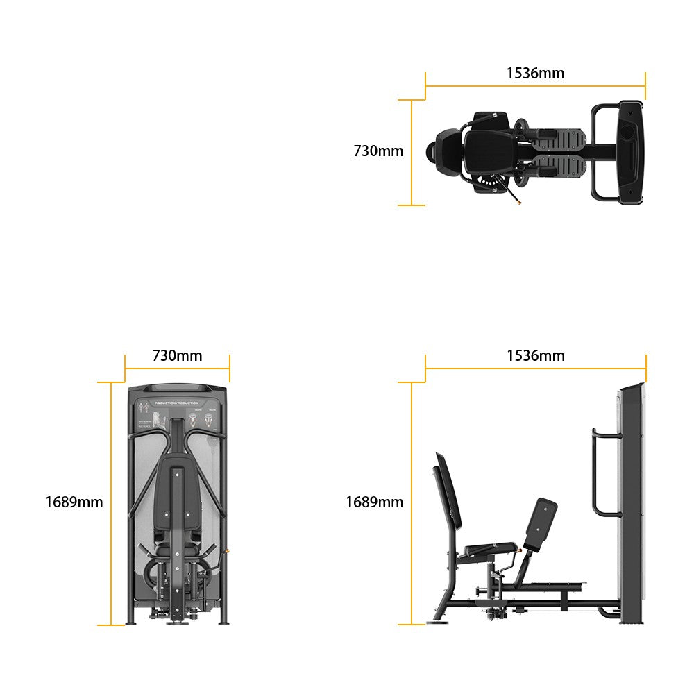 Measurement chart of Insight Fitness Abduction/Adduction - BE8020 with dimensions labeled.