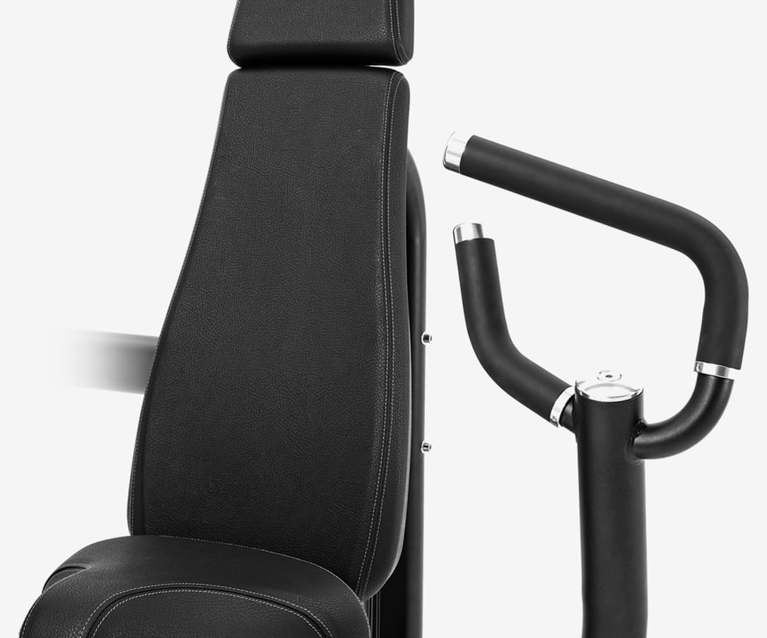 Insight Fitness ISO Lateral Chest Press - BE8001 chair with headrest and armrests on a white background