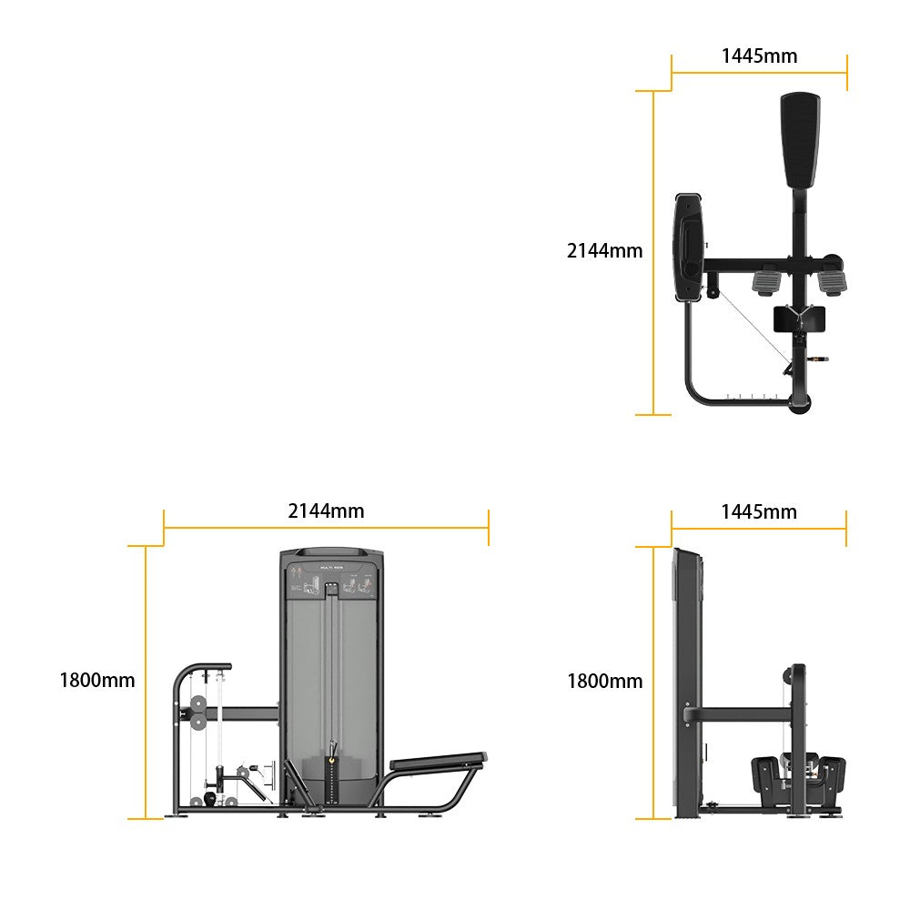 Measurement chart of Insight Fitness Multi Pulley Row - BE8005 with dimensions labeled.