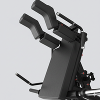 Close-up of a Insight Fitness V Squat - SH038 with metallic components on a white background