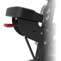 Close-up of a Insight Seated Row - SH005 seat with a red component on a white background