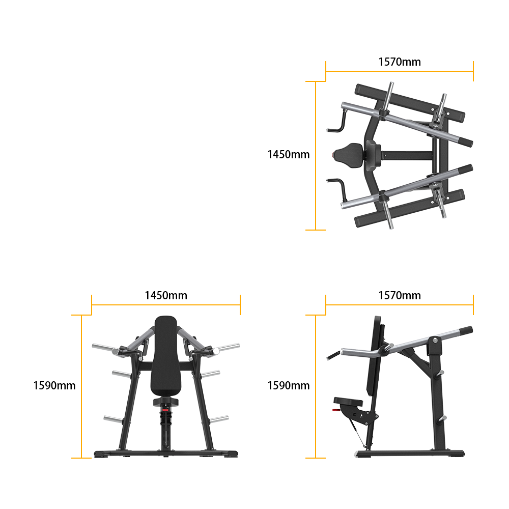 Measurement chart of a Insight Shoulder Press SH003 on a white background