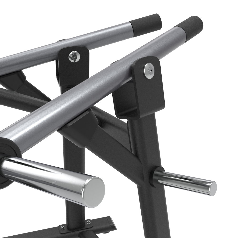 Close-up of a Insight Shoulder Press SH003 with metal bars on a white background