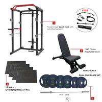Combo Offer | Power Cage Squat Rack J008 +7 Ft Bar with Weight Plate 80 KG Set + Adjustable Bench A8007 + 4 X 15 mm Flooring