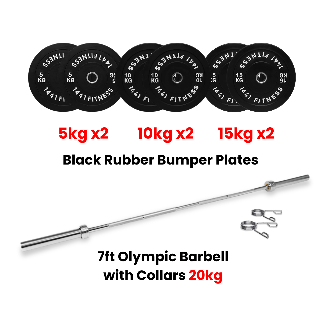 Black Bumper Plates with 7 Ft Olympic Bar - 100 Kg Set - Bundle Offer