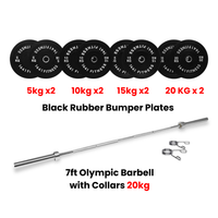 Black Bumper Plates with 7 Ft Olympic Bar - 120 Kg Set - Bundle Offer