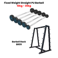 Fixed Straight PU Barbell Set - 10 Kg to 30 Kg with Rack - Bundle Offer