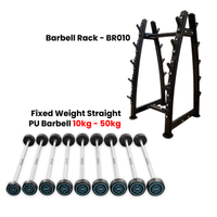 Fixed Straight PU Barbell Set with Rack - 10 Kg to 50 Kg - Bundle Offer