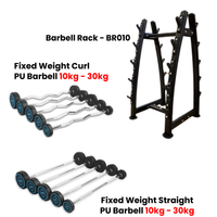 Fixed Straight & Curl PU Barbell Set with Rack - 10 kg to 30 kg - Bundle Offer