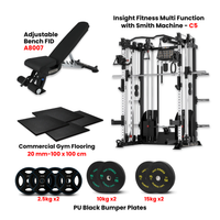 Insight Fitness Multi Function Smith Machine C5 with Rubber Flooring, PU Black Bumper Plates & A8007 Bench - Bundle Offer