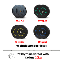 PU Black Bumper Plates with 7 Ft Bar - 120 Kg Set - Bundle Offer