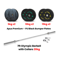PU Black Bumper Plates with 7 Ft Bar - 80 Kg Set - Bundle Offer