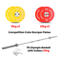 Premium Color Bumper Plates with 7 Ft Olympic Bar - 100 Kg Set - Bundle Offer