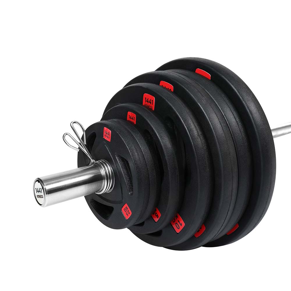  7 Ft Olympic Bar with Tri Grip Black Olympic Plates Set 160 kg