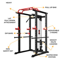 1441 Fitness Heavy Duty Squat Rack & Power Cage with Pull Up Bar and Lat Attachment J008 - Grey Color Frame